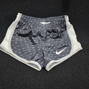 Nike Girls Dri-FIT Tempo Running Shorts Gray White Swoosh Print Kids XS 4 3-4YRS